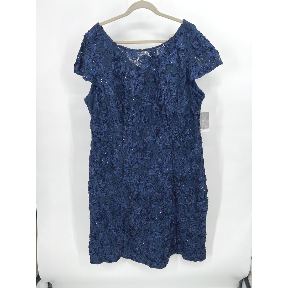 Alex Evenings Navy Rosette Lace Sequin Cocktail Dress 22W NWT